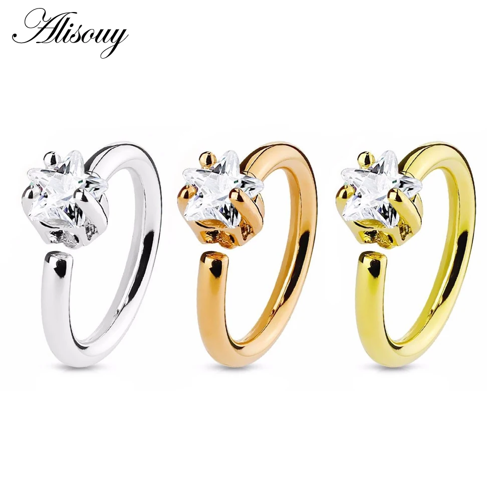 

Alisouy 1pc nose ring ear studs with Star crystal Nose Piercing Surgical Steel Hoop Nose and Studs Nose Ring septum ear jewelry