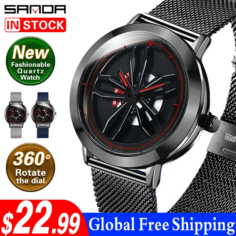 

2019 New SANDA Sports Men's Watches Top Brand Quartz Watch Men Waterproof 360°Rotate the dial Shock Clock