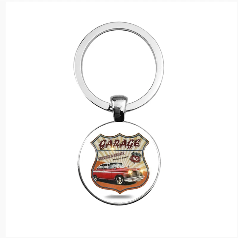 Suteyi New Route Us 66 Keychain Glass Dome Jewelry Silver Historic