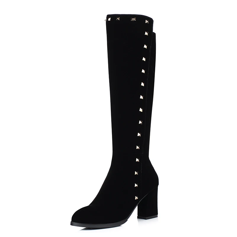 

Women Autumn Winter Knee High Boots Fashion ladies Square Thick heels Boots Sexy Woman Round toe Martin Shoes Womens Black Boots