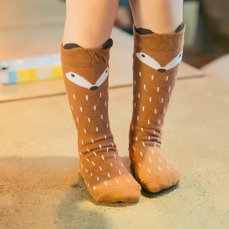 2016 Autumn Winter Hot Cute Kids Fox Socks Totoro Socks Bear Pancake Cartoon Girls Knee High Socks baby Long Socks New Hot Sale nfl fan merchandise socks new england patriots team logo leopard print knee high socks brand new