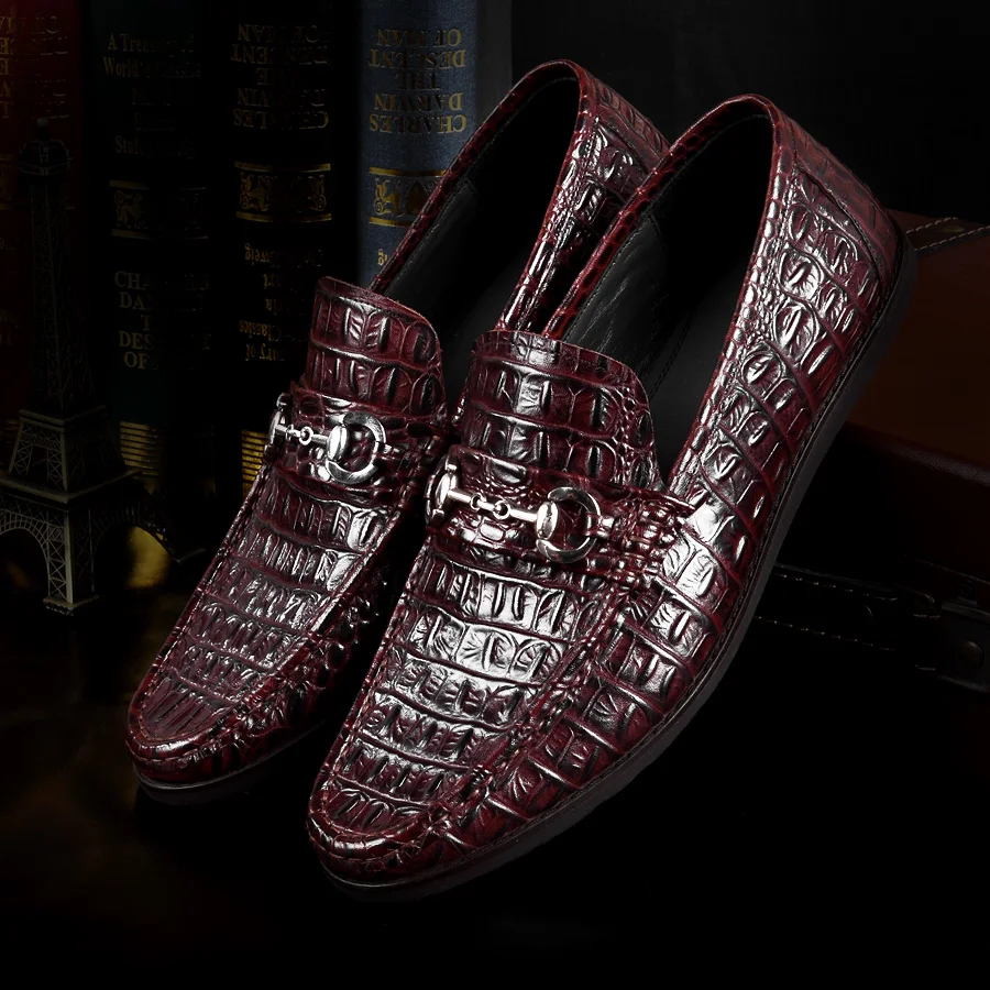 Couro Handmade Preguiçoso Genuíno Mycoron Moda Macio Homens Azul Padrão Sho Dos Confortáveis Vinho De vermelho Crocodilo Pedal Claro Sapatos Preguiçosos Marca Fundo wYzzqXFP