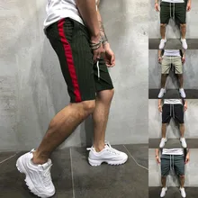 Мужские Шорты хлопковые повседневные летние мужские шорты спортивные полосатые Лоскутные карманные трусы на верёвочках брюки L0319