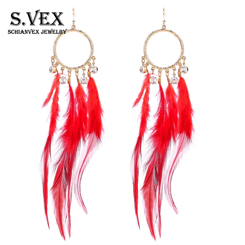 2018 Длинные перо падение серьги Винтаж для Для женщин аксессуары Boucles D'oreilles Pour Les
