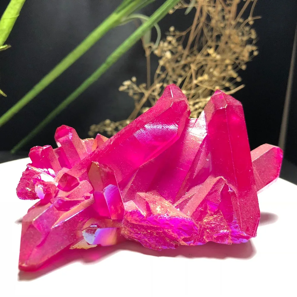 

Pure natural light red crystal quartz titanium bismuth si cluster rainbow natural stone and mineral, can bring wealth and change