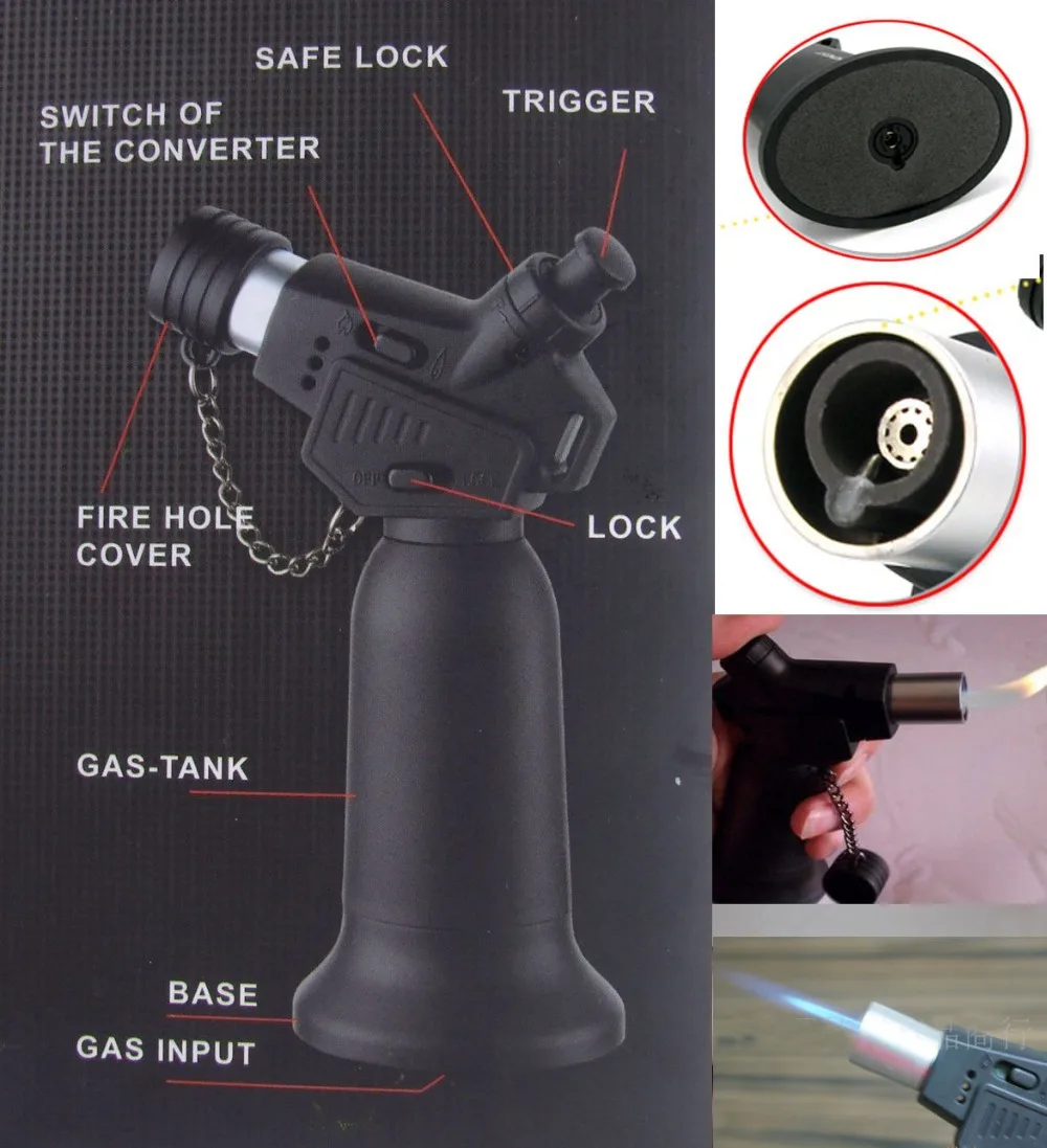 1PC Lockable Dual use Butane Gas Jet Flame Torch Lighter Soldering Gun