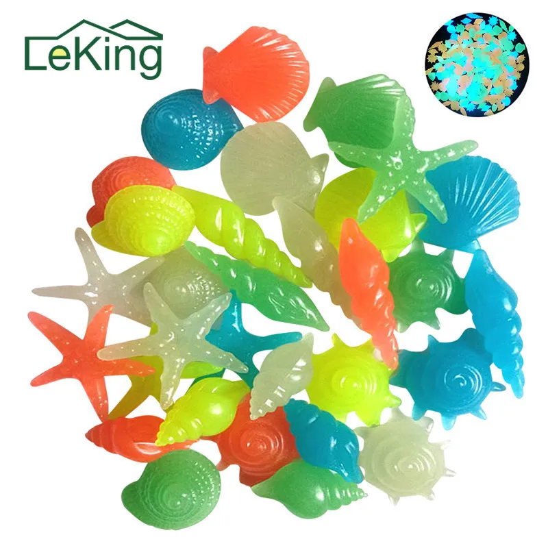 

50PCs Colorful Luminous Starfish Conch Shell Shaped Glowing Stones Decorative For Garden Aquarium Fish Tank Pool Landscape