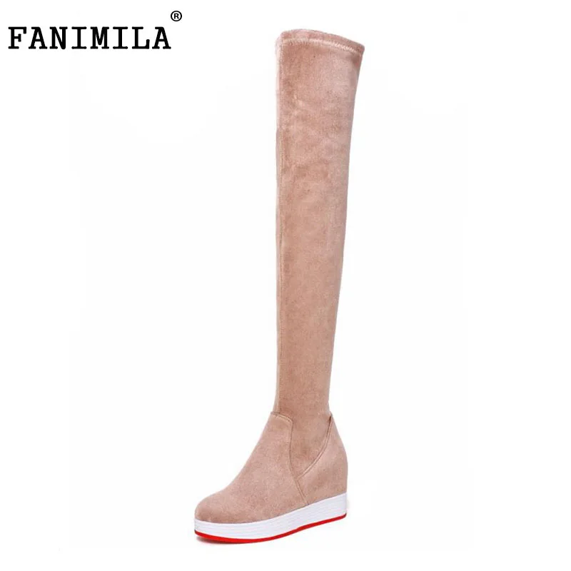 

FANIMILA Women Genuine Leather Over Knee Boots Warm Fur Shoes High Heel Boots Winter Boots Long Botas Women Footwears Size 32-40