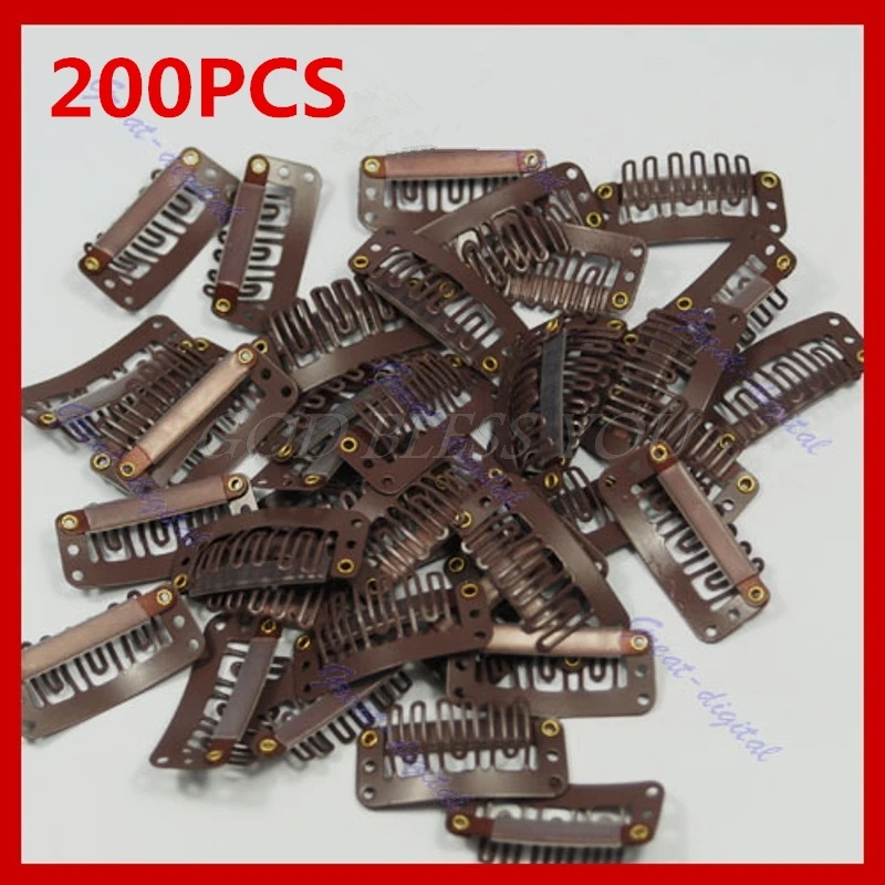 Clip para Extensão do Cabelo Rabo de Cavalo Transporte da Gota Lote Forma Marrom Snap Peruca Trama 32mm Titular 200 Pçs – u