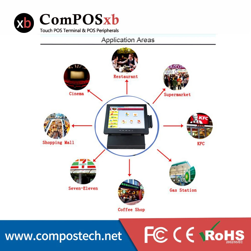 12 дюймов lcd POS PCwith 80 мм Термопринтер w/резак pos сенсорный экран