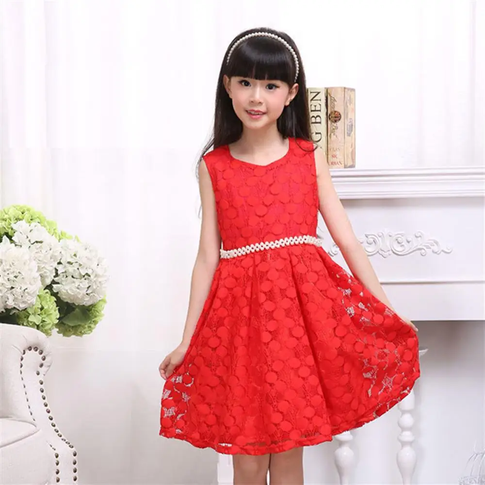 

Girls Dress New Summer Casual A-line Kids Dresses for 3 4 5 6 7 8 9 10 Years Girls Sleeveless Pearls Children Princess Clothing