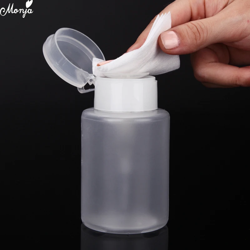 Monja Nail Art 150ml Plastic Press Pump Clear Refillble Bottle Nail Polish Gel Remover Clean Liquid Water Storage Container