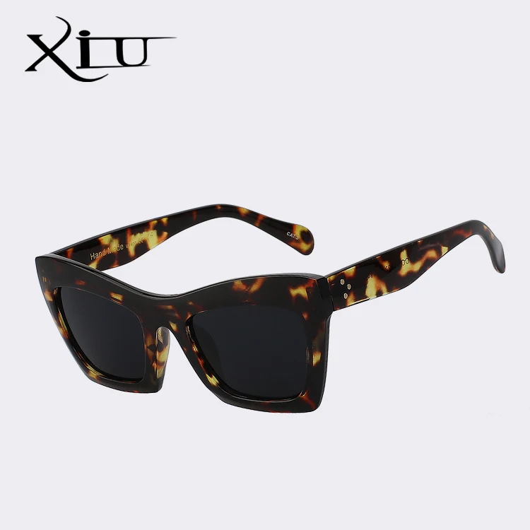 XIU, большая оправа, Бабочка, женские солнцезащитные очки, фирменный дизайн, Ретро стиль, модные очки для женщин, Летний стиль, высокое качество, Oculos UV400 - Цвет линз: Leopard w black lens