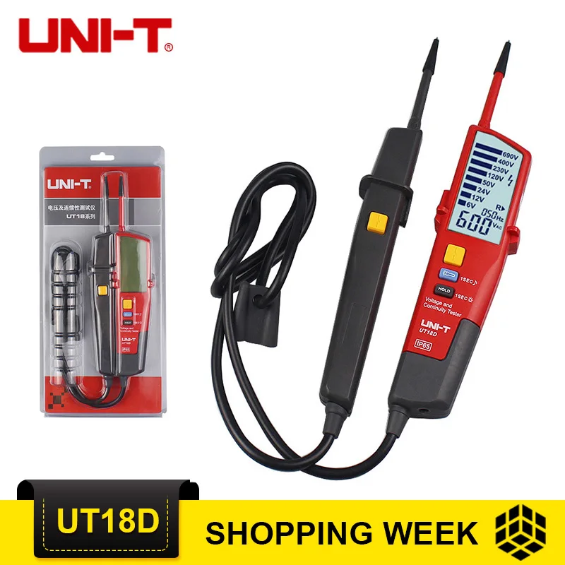 

UNI-T UT18D Voltage Meters LED/LCD Display Voltage&Continuity Testers Auto Range Volt Detectors Pen Test Instrument