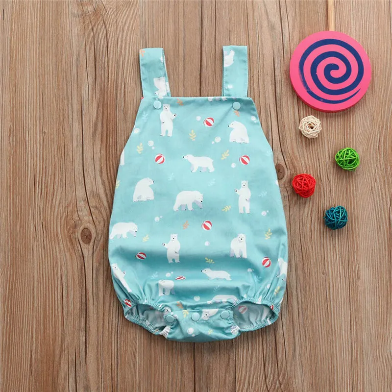 

Romper For Baby Boy Girl Infant Kid Bear Animal Print Vest Sleeveless Backless Romper