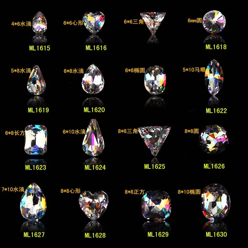 100 шт стеклянные стразы K9 прозрачные AB ограненные драгоценные камни прозрачные стразы для украшения ногтей Стразы для дизайна ногтей