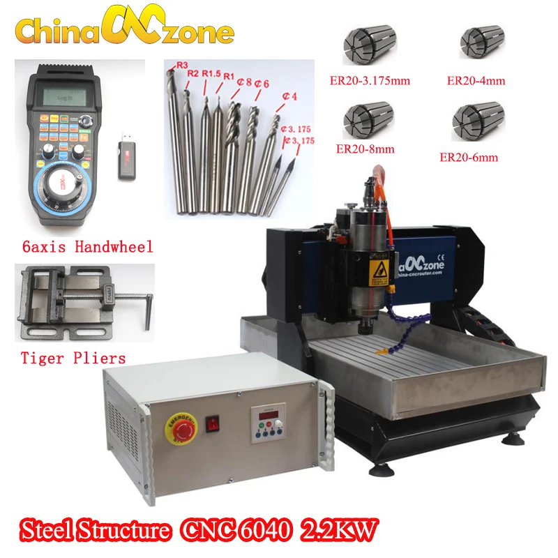 

Steel Structure CNC 3 Axis Engraving Machine Lathe Machine For Metall CNC 6040 Router Steel Structure 2.2KW MACH3 USB version