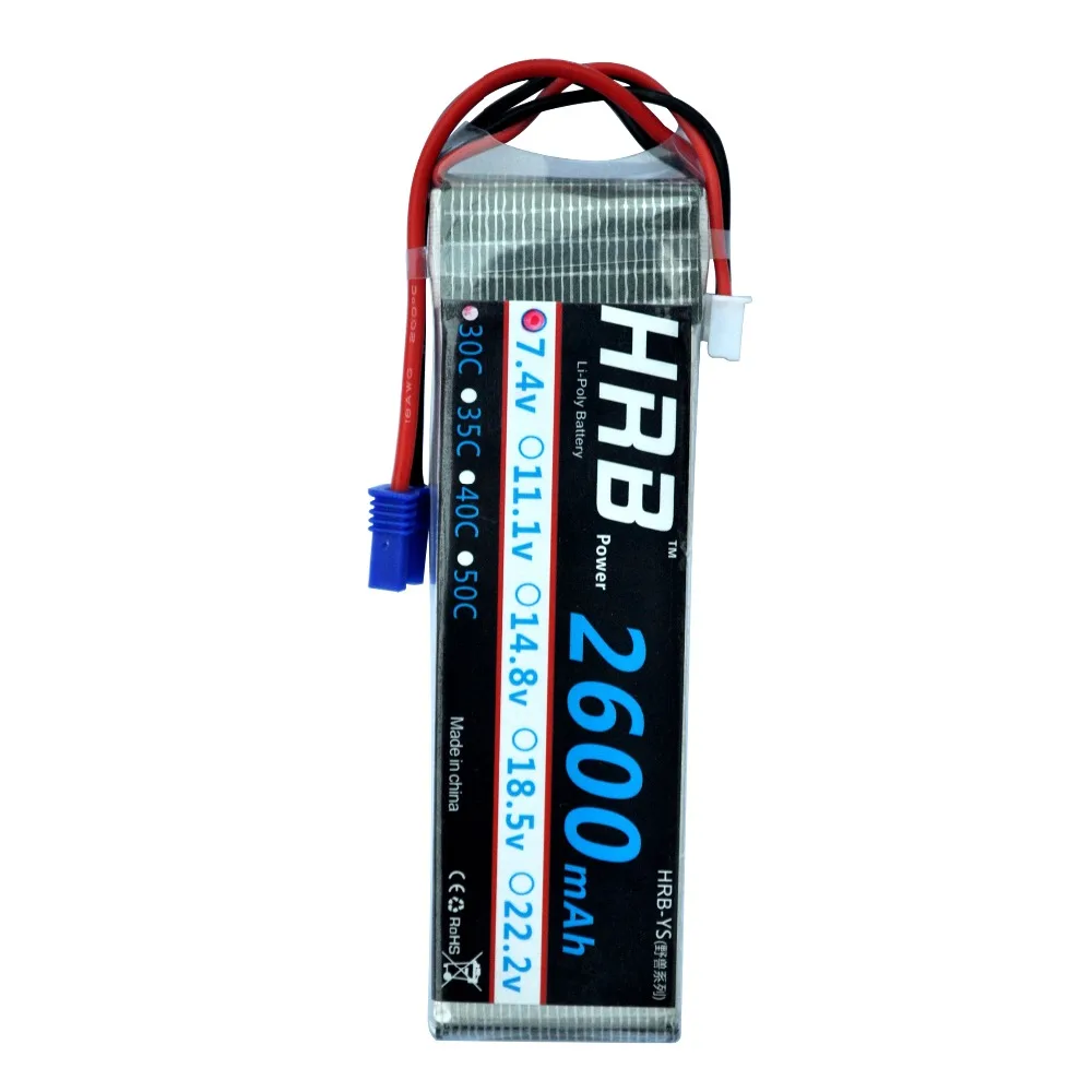 

HRB RC Lipo Battery 7.4V 2600mah 30C Max 60C EC2 Akku For Helicopter Hubsan H501S Quadcopter 26 minutes