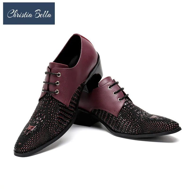 

Christia Bella Men Wedding Shoes Cow Split Leather Fashion Men Formal Dress Shoes Summer Breathable Slippers Plus Size 38-47