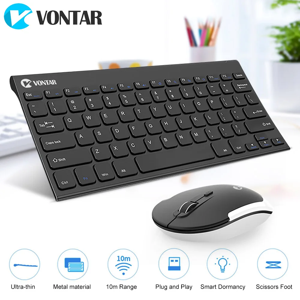 

VONTAR K01 Keyboard & M01 2.4Ghz Wireless Ultra Thin Mute Optical Mouse Combo for Windows PC Laptop Gaming Home Computer Mause