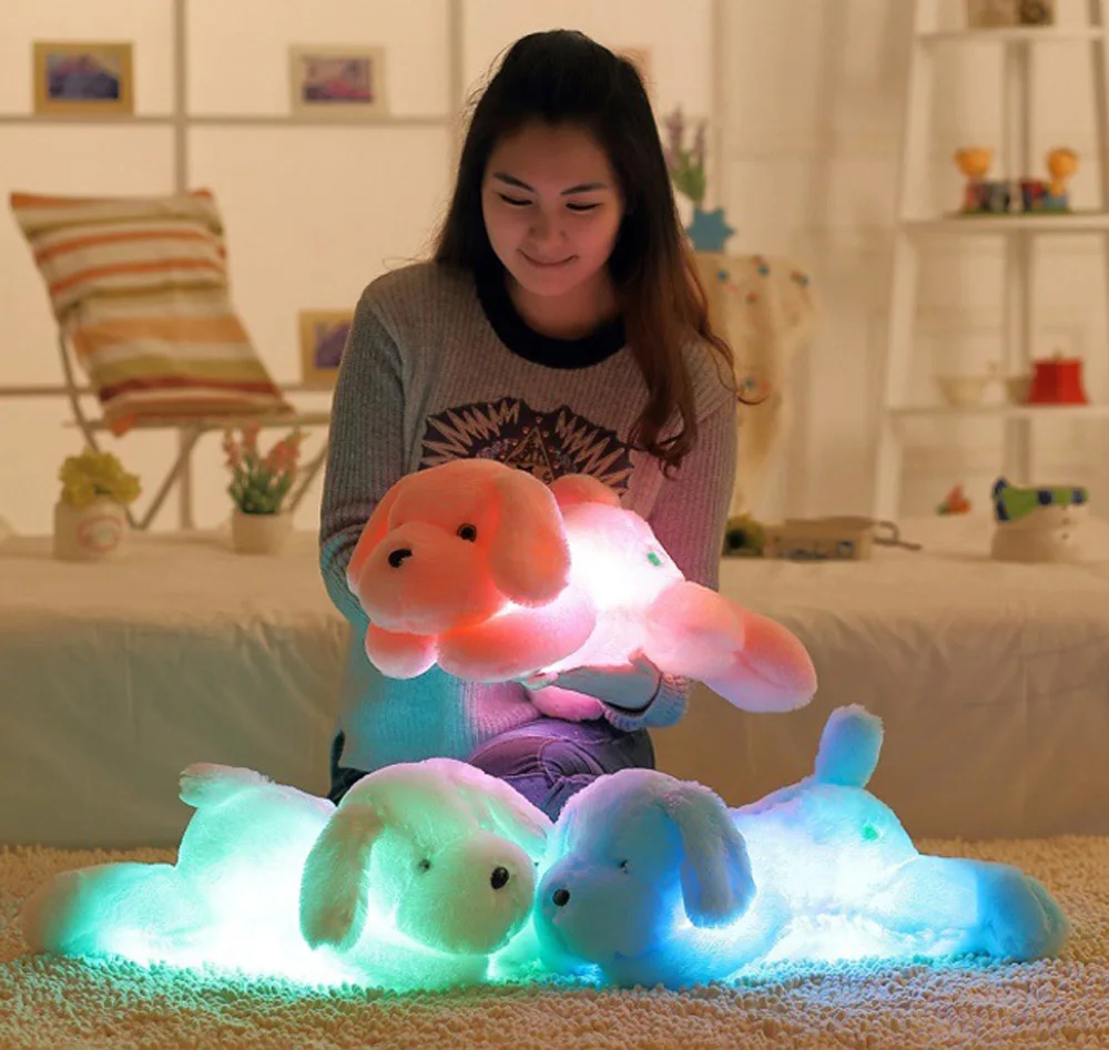 

FRUOMAN 50CM Tall Luminous Stuffed LED Light Up Plush Glow Teddy Dog Puppy Auto 7 Color Rotation Illuminated Pillow Gift