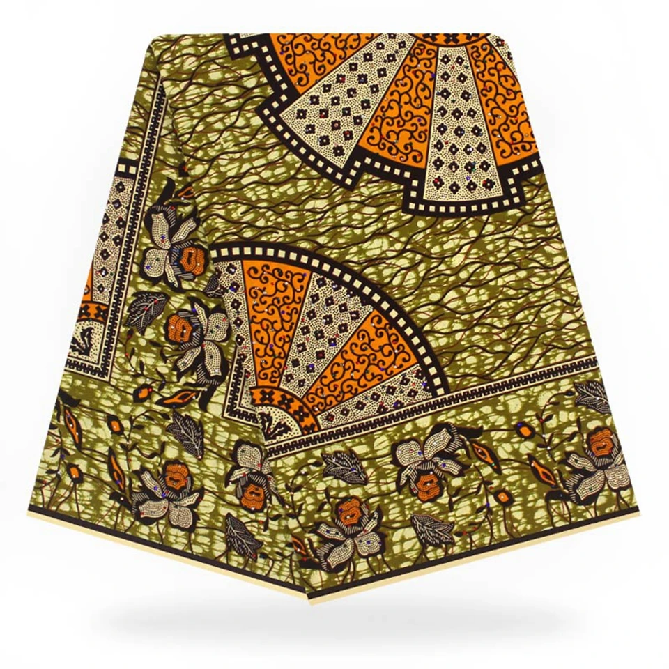 

YBGTZ-15 New Design African Wax Fabric With Stones,Embedded Colorful Rhinestones Dutch Wax African Fabric / Kitenge 6yards