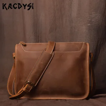 

Original Handmade Retro Crazy Horse Leather Mens Messenger Bag Genuine Cowhide High Quality Single-shoulder Bag Simple Sling Bag