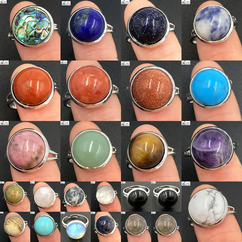 

Abalone Shell Tiger Eye Lapis Lazuli Aventurine Sodalite Goldstone Crystal Howlite Coral Round Ring 7~12" (us) adjust WB663