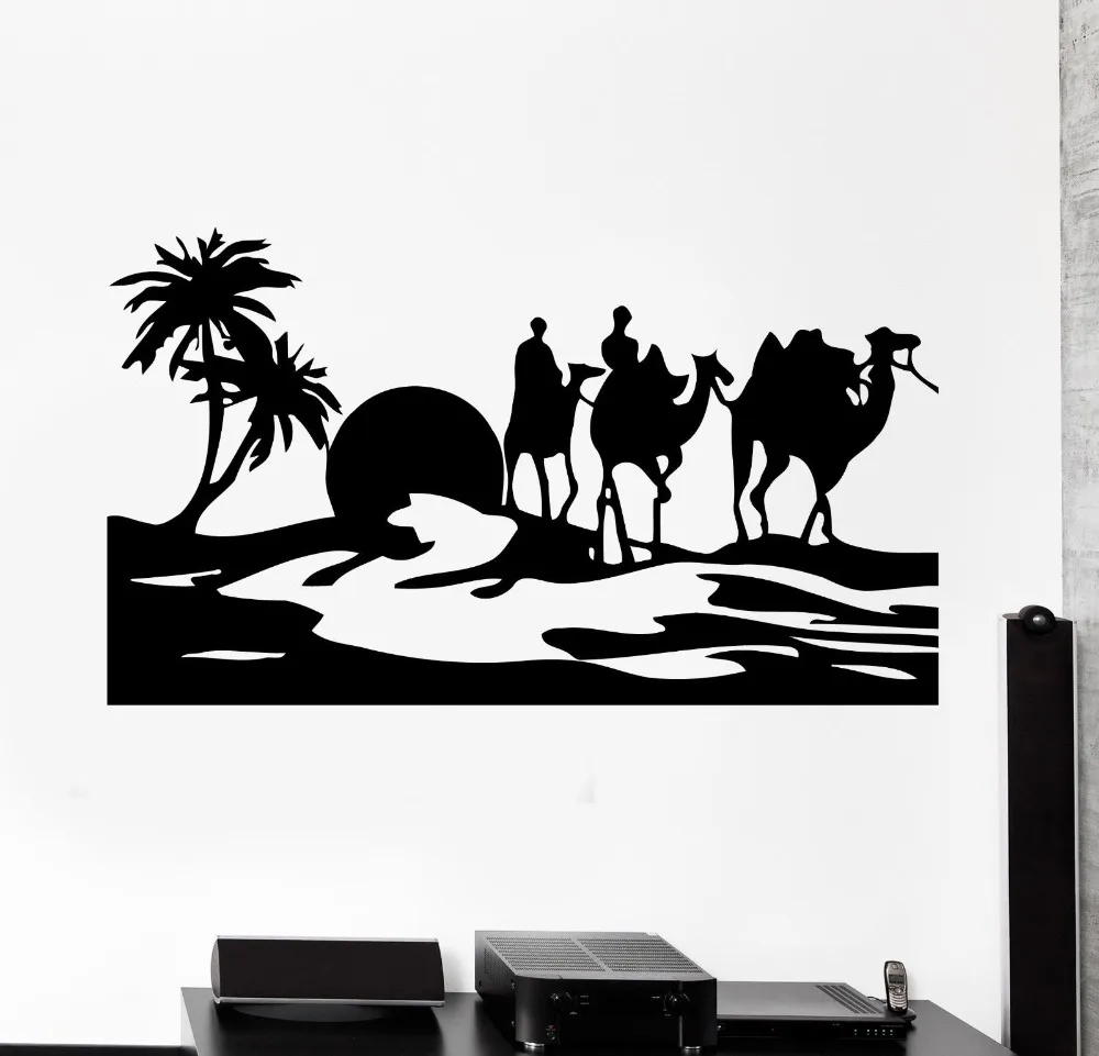 

Hiqh Quality Vinyl Paper Wall Sticker Desert Egypt Oasis Travel Camel Mirage Vinyl Decal Home Decor Wall Sticker Art Mural A-76