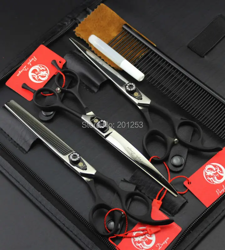 2016 New 7.0Inch JP440C Black Pet Grooming Scissors Pet  Fur Clippers Dog Shears Straight &Thinning&Curved Scissors 3Pcs LZS0612