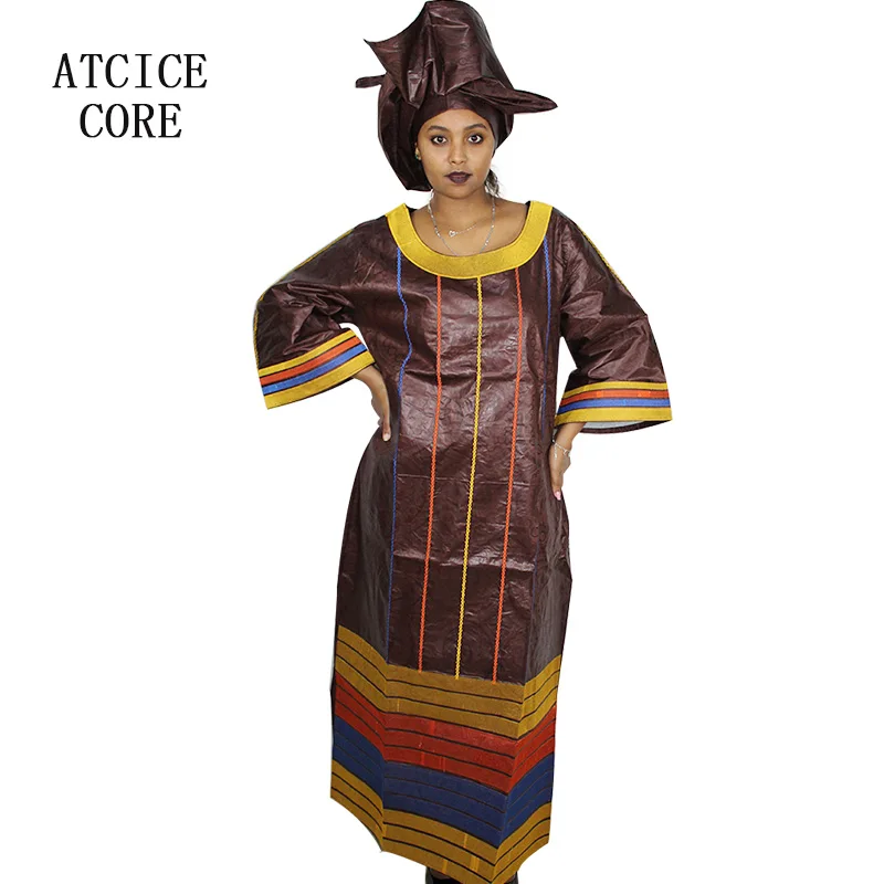 Африканские платья для женщин Модный Дизайн Африканский Базен вышивка дизайнерское платье длинное платье с шарфом Два шт один комплект A197