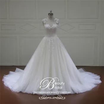 شراءفستان زفاف فاخر من Beautybridal موضة 100% بصور حقيقية ، مزين بقماش الدانتيل ، ومزخرف بالأكمام من التول ، فستان زفاف Vestido Xfm003