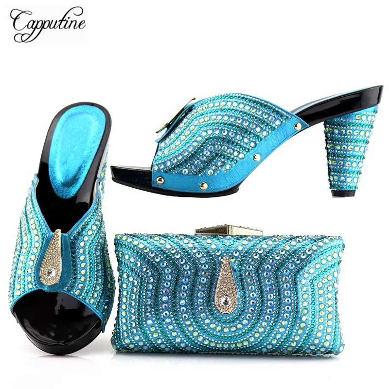 

Capputine Summer African Women Shoes And Bag Set Italian Decorated With Rhinestone Ladies Wedding Shoes And Bag Set Size 37-43