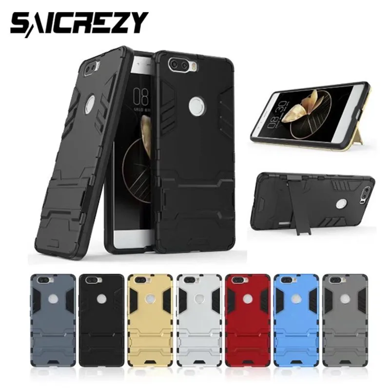

For ZTE Nubia Z17 NX563J Mini Z17S Plastic Silicon Stand Hybrid Anti-Knock Back Cover Bags Cases Z17 Lite NX591J Z17 MiniS