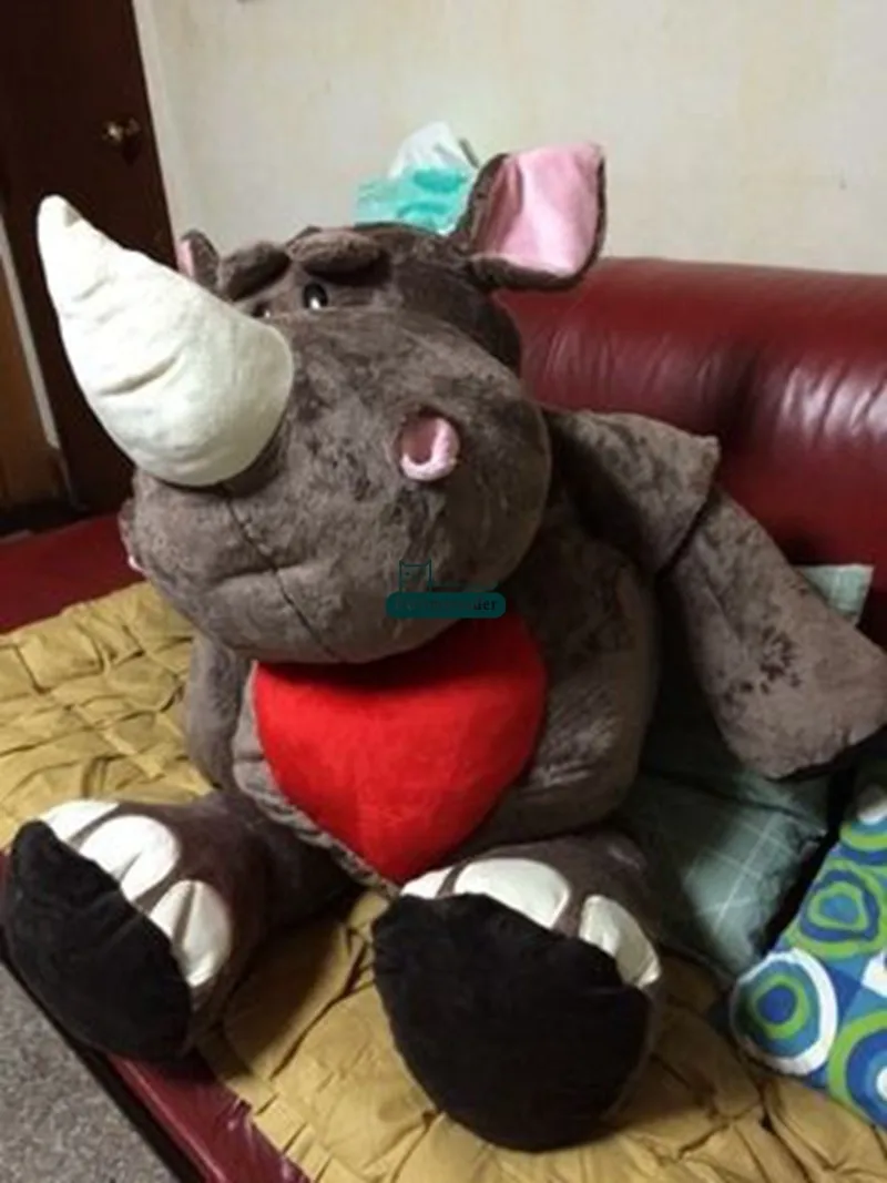 Dorimytrader 110cm Huge Animal Rhinoceros Plush Toy Soft Stuffed Emulational Rhinoceros Cartoon Heart Doll Free Shipping DY61262 (18)