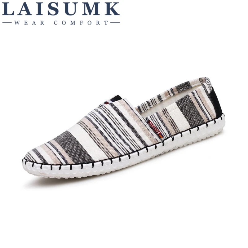 

2019 LAISUMK Men Canvas Shoes Chaussure Homme British Style Print Fashion Solid Color Round Toe loafers Mens Shoes Casual