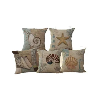 

Vintage Style Sea Beach Starfish Conch Shell Square Retro Cushion Cover Throw Pillow Case For Living Room Bedroom Coffee Store