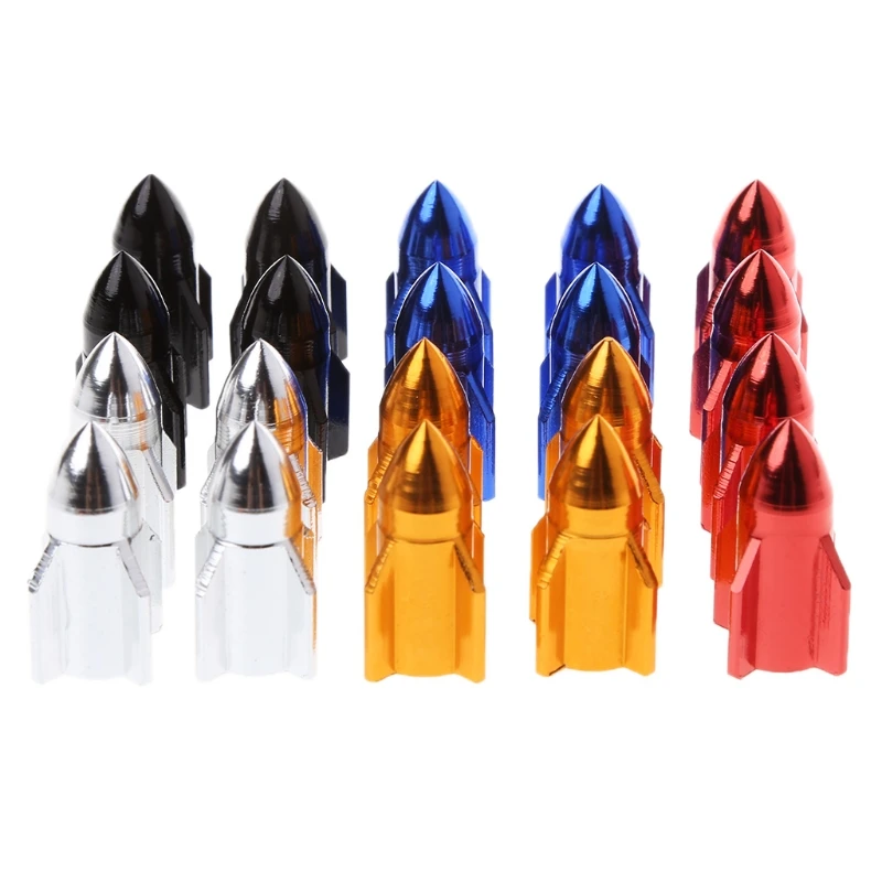 Hot New 4 Pcs Bicycle Valve Cap Rocket Shaped Alloy Decor