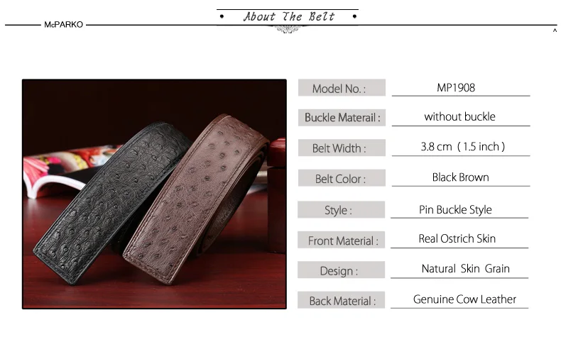 McParko ремень из натуральной кожи страуса без пряжки роскошный фирменный дизайн мужские ремни из натуральной кожи поясной ремень мужской подарок