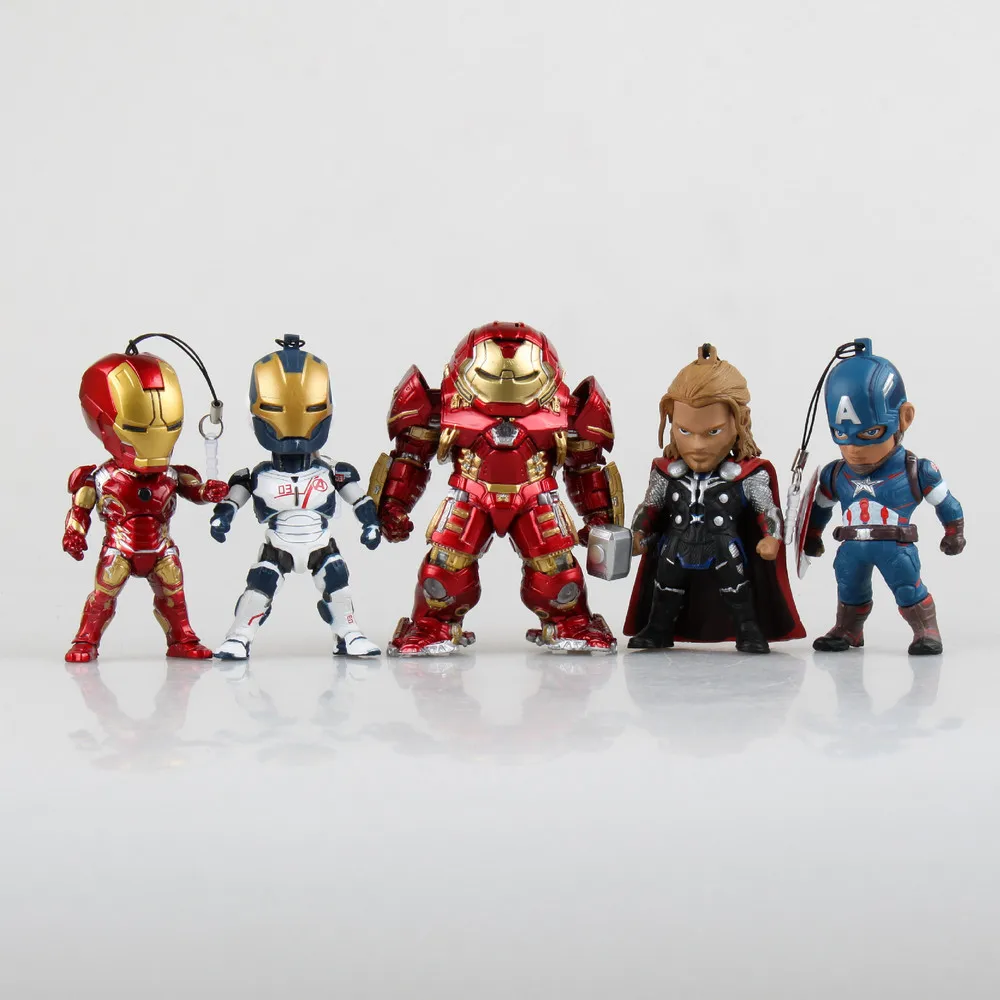 

5pcs/set Avengers Light Iron Man Thor Hulkbuster Captain America PVC Action Figures Toys hangar Packaging gifts Free shipping