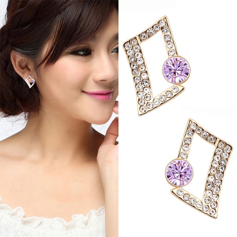 Classic Geometric Rhinestone Stud Earrings For Women Fashion Brand Round Crystal Earring Elegant Wedding Luxury Jewelry Brincos