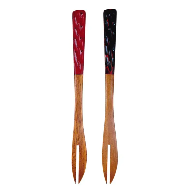 

Mini Natural Wood 2 Tines Fork Dessert Cake Fruit Salad Cutlery Flatware Smooth Handle Convenient Home Kitchen Accessory