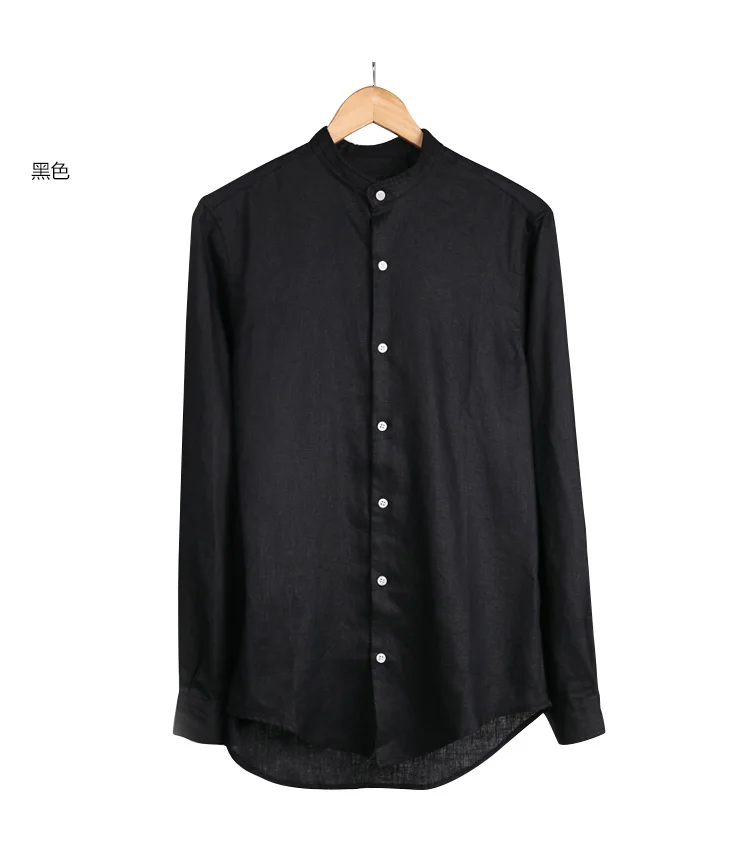 Новая весенне-летняя хлопковая льняная рубашка для мужчин, повседневная мужская рубашка с длинным рукавом, воротник-стойка, camisa social, брендовая одежда S2171