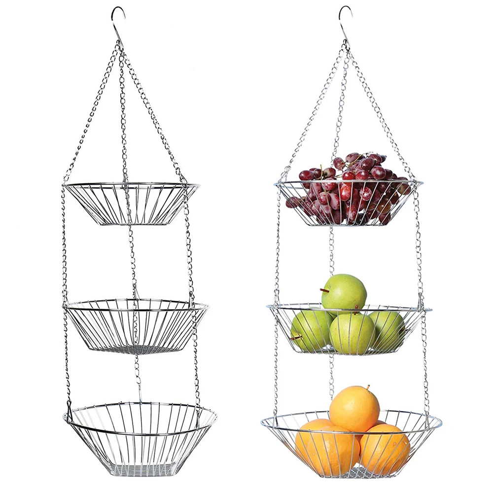 Modern Style Storage Basket Racks 3 Tier Hanging Kitchen Vegetable