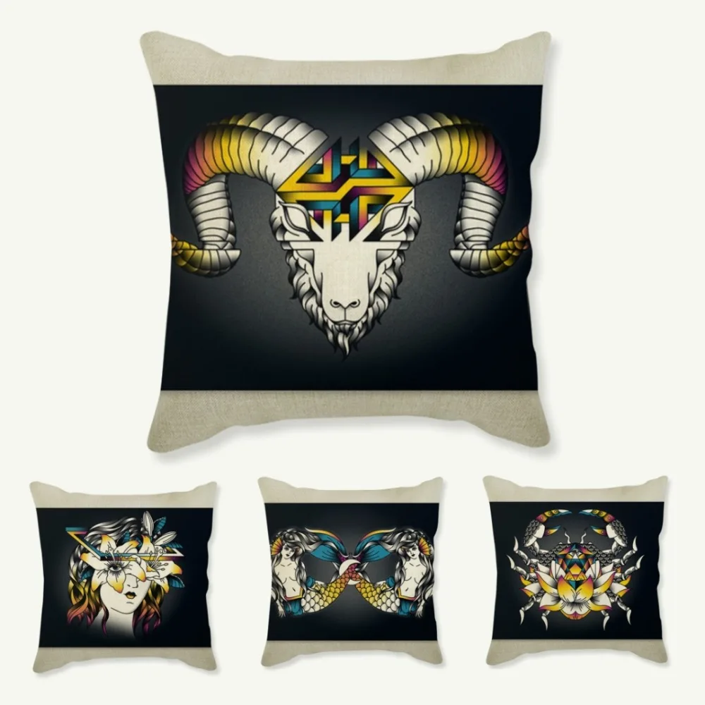 

12 Zodiac Signs Throw Pillows Home Decor Grey Color Taurus Libra Sagittarius Cotton Linen Coffee Restaurant Chair Cushion Covers