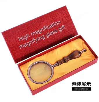 

Quevinal 100pcs high quality 10X Frame Handheld Magnifying Glass Optical Glass Lens Wood Handle Magnifier For Reading
