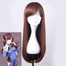 Для игры OW D. Va Copslay парик для женщин девочек коричневый длинный прямой гибридное Волокно Термостойкие волосы 60 см парик D. VA косплей реквизит W