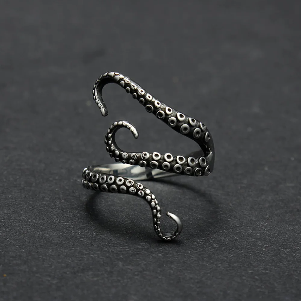 TIGRADE, готическое кольцо из нержавеющей стали для глубоководных морских кальмаров, осьминог, модное винтажное ювелирное изделие, открытые Регулируемые кольца для мужчин и женщин, bague