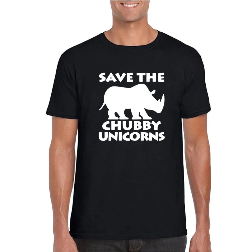 Save The Chubby Unicorns T Shirt Fahsion Mens Clothing 2018 Summer New Letters Printing Tops Black and White Tee Shirt S-XXL