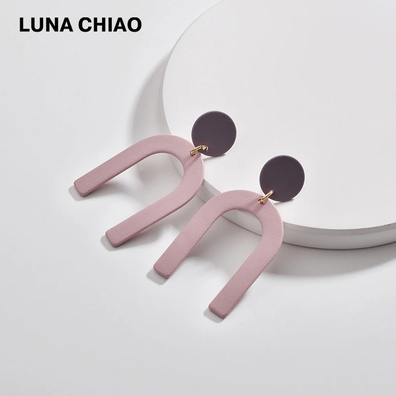 

LUNA CHIAO 2018 Fall Color Block Lacquered U shape Metal Geometric Drop Earrings for Women